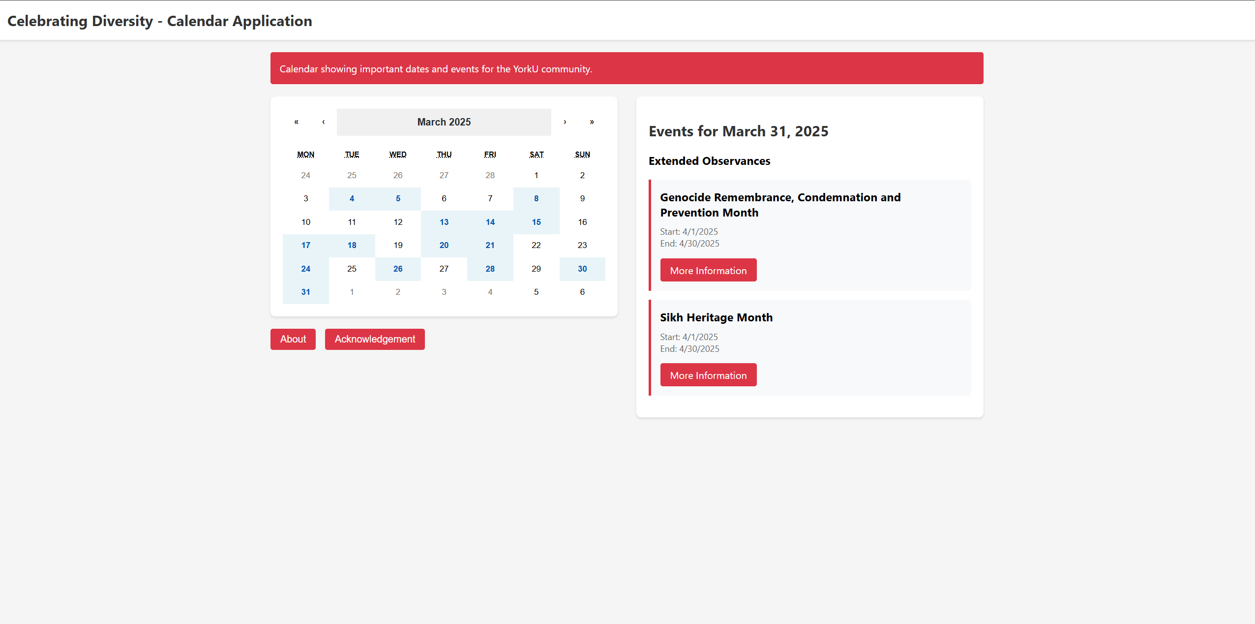 York University Calendar